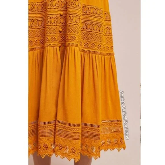 RARE NWT ANTHROPOLOGIE Golden Peasant Embroidered Maxi Dress. Size 4 - Picture 5 of 16